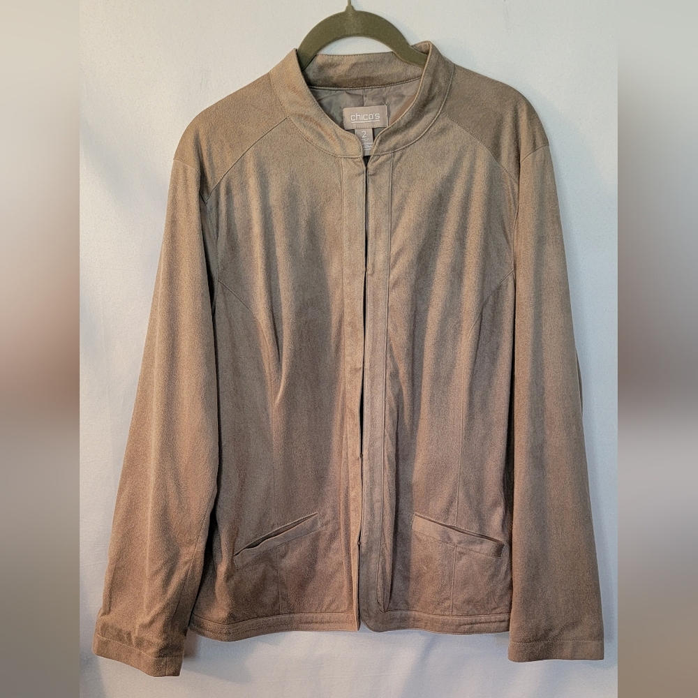 Chico's Taupe/Tan Faux Suede Long Sleeve Jacket Size 2